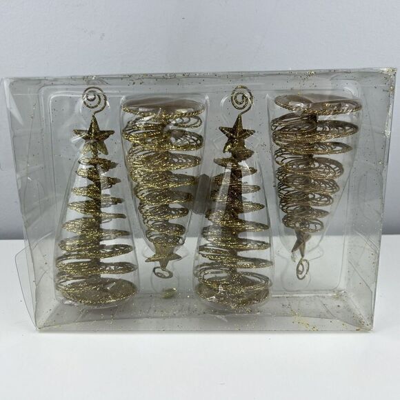 Set of 4 Gold Glitter Metal Tree Place Card Holders 6" Tall. Silvestri Christmas - Picture 5 of 5